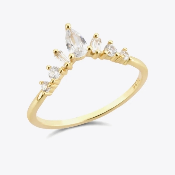 18K Gold Plated Sterling Silver Zircon Crown Ring Size 6 Size 7 Size 8 - Picture 2 of 5